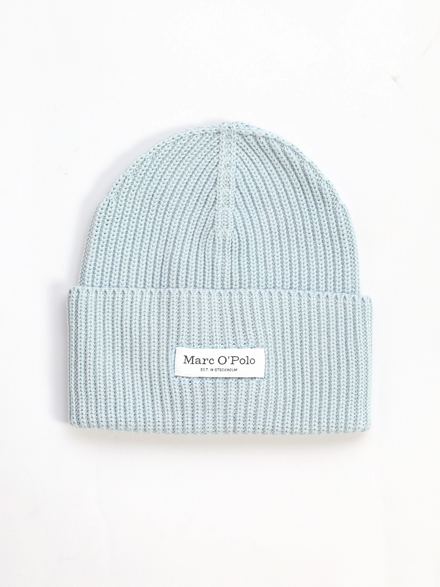 Шапка-бини светло-голубого цвета с отворотом из хлопка